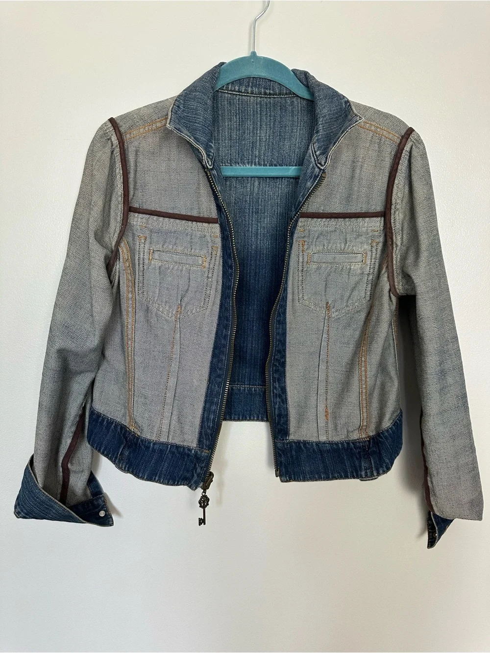 CAbi Reversible Denim Jean Jacket with printed Back Panel